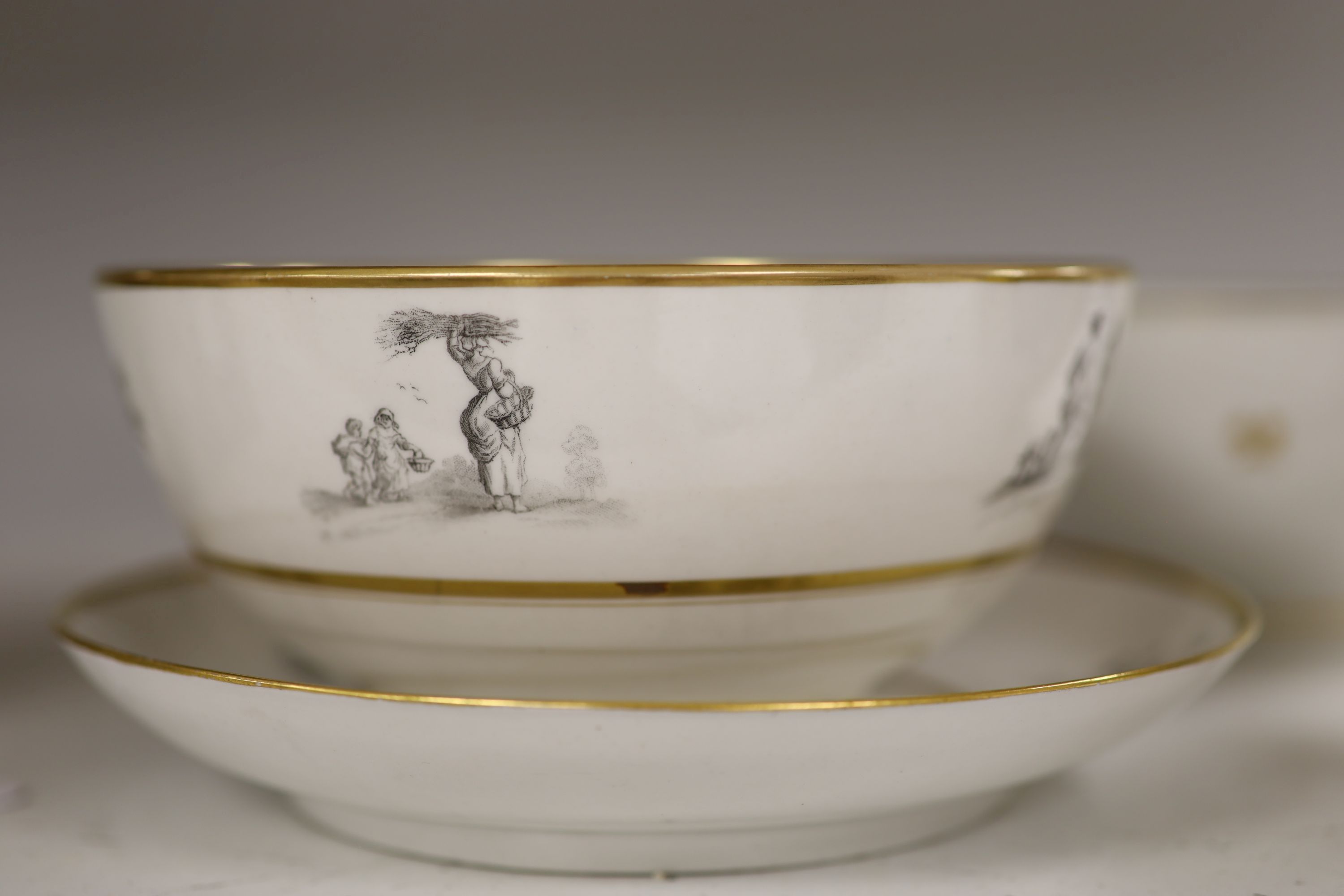 A Barr Flight and Barr bowl painted with brown leaves and red flowers, bowl and matching saucer, height overall 9cm, and a BFB bowl pri